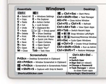 Windows PC/Laptop Reference Guide Keyboard Shortcut STICKER - Laminated No-residue vinyl by SYNERLOGIC
