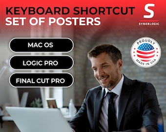 Set of 3 posters: MacOS + Logic Pro + Final Cut Pro 24"x36" Comprehensive list of Keyboard Shortcuts for any Apple Macbook or iMac