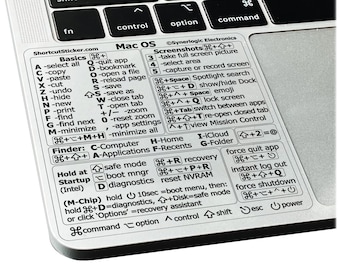 MacOS sticker for any year MacBook Air/Pro, any Chip (M1/M2/M3/M4/Intel) Keyboard Shortcuts, No-Residue Vinyl Sticker by SYNERLOGIC