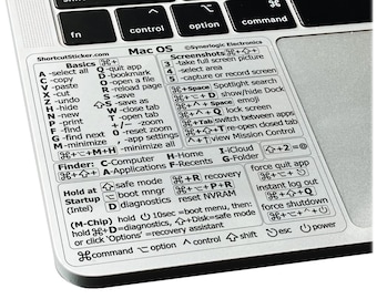 Mac OS Ventura/Monterey/Etc Keyboard Shortcuts Laminated No-residue Vinyl Sticker (M1/M2/M3/Intel MacBook Air/Pro) by SYNERLOGIC