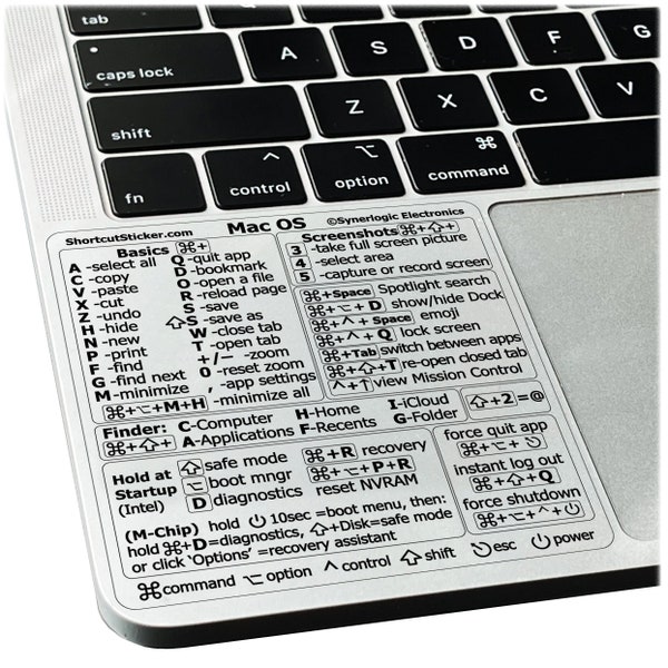 Mac OS (Ventura/Monterey/Big Sur/Catalina/etc) M1/M2/Intel MacBook Air/Pro Keyboard Shortcuts, No-Residue Vinyl Sticker by SYNERLOGIC