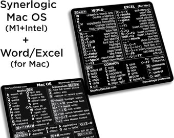 Mac OS (M1/M2/M3+Intel) + Word/Excel - Quick Reference Guide Keyboard Shortcut Stickers, for any Macbook/iMac/Mac Mini, No-residue Vinyl