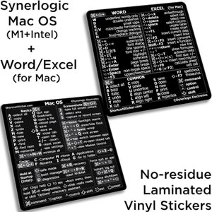 Mac OS + Word/Excel - Quick Reference Guide Keyboard Shortcut Stickers, for any Macbook/iMac/Mac Mini, No-residue Vinyl