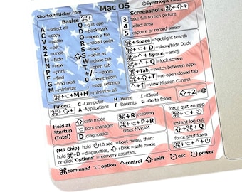 Mac OS (Ventura/Monterey/Big Sur/Catalina/etc) M1/M2/Intel MacBook Air/Pro Keyboard Shortcuts, No-Residue Vinyl Sticker by SYNERLOGIC