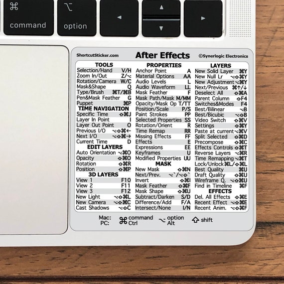 Adobe After Effects Raccourcis clavier de référence rapide pour tout  MacBook ou PC Windows Autocollant en vinyle laminé sans résidu par  SYNERLOGIC -  France