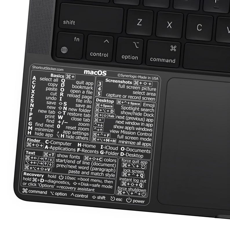 New 2025 Edition Macos Keyboard Shortcuts Laminated Noresidue Vinyl