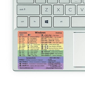Windows PC Reference Guide Keyboard Shortcut STICKER Laminated durable vinyl, No residue large for 15.6 inches