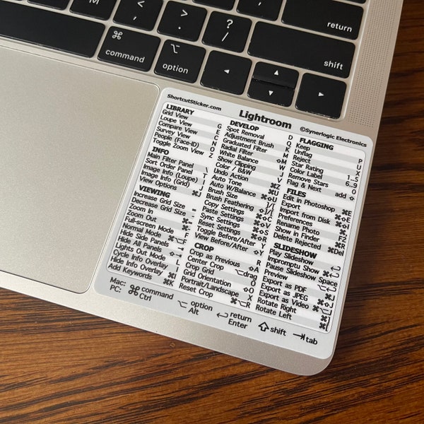 Adobe Lightroom Quick Reference Keyboard Shortcuts for Any MacBook or Windows PC No-Residue Laminated Vinyl Sticker by SYNERLOGIC