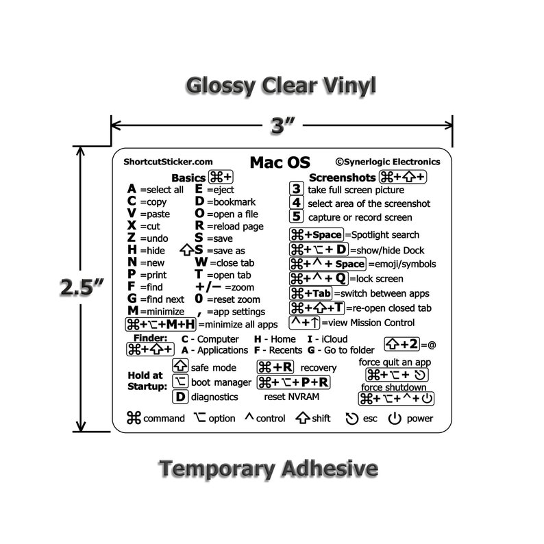 M1/M2/M3/Intel MacBook Air/Pro Mac OS Sonoma/Ventura/Monterey/etc Tastaturkürzel, durchsichtiger, rückstandsfreier Vinyl-Aufkleber von SYNERLOGIC Bild 4
