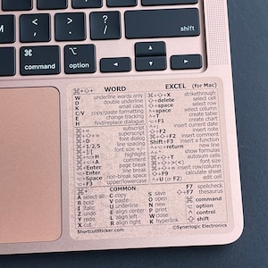 Word/Excel (for Mac) - Quick Reference Guide Keyboard Shortcut Stickers, for Any Macbook/iMac/Mac Mini, Vinyl
