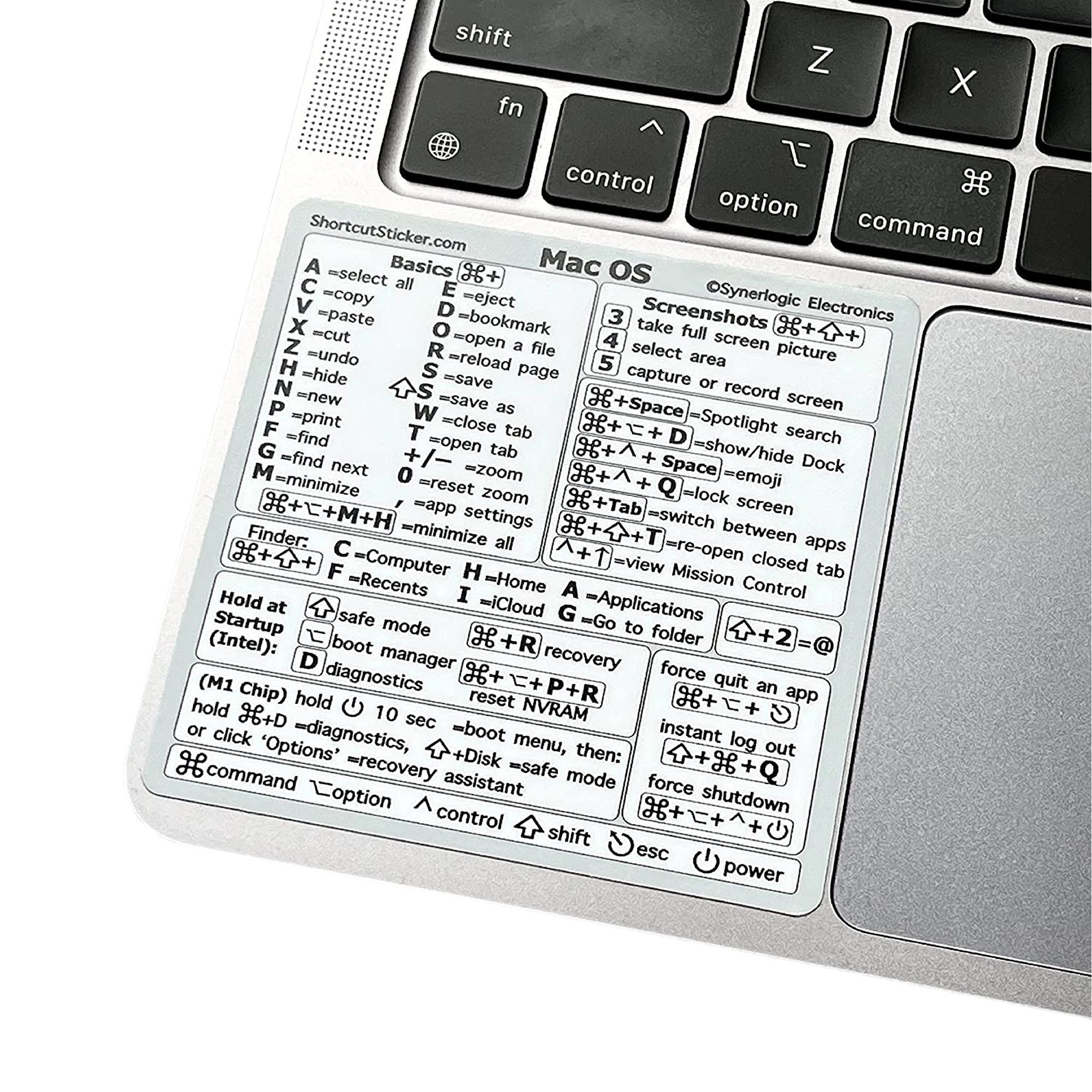 Autocollant de raccourci pour raccourcis clavier Mac OS, M1/M2