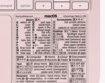 Neo/Air/Pro! MacOS Sticker New size 3x3" for Macbook Keyboard Shortcuts Vinyl by SYNERLOGIC
