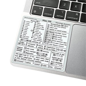 Mac OS (Ventura/Monterey/Big Sur/Catalina/etc) M1/M2/Intel MacBook Air/Pro Keyboard Shortcuts, No-Residue Vinyl Sticker by SYNERLOGIC