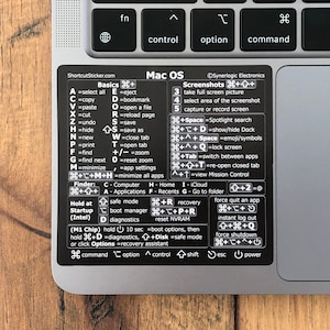 Mac OS Reference Keyboard Shortcut Sticker Laminated No-residue Vinyl  for any Macbook/iMac/Mac Mini by SYNERLOGIC