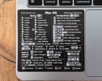 Mac OS (M1 / M2 / M3 / Intel) Referenz Keyboard Shortcut Sticker laminiertes, rückstandsfreies Vinyl für jedes Macbook / iMac / Mac Mini von SYNERLOGIC