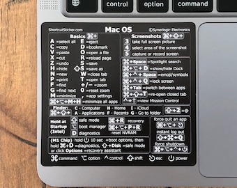 Mac OS (M1 / M2 / M3 / Intel) Referenz Keyboard Shortcut Sticker laminiertes, rückstandsfreies Vinyl für jedes Macbook / iMac / Mac Mini von SYNERLOGIC