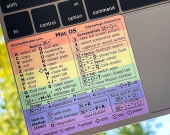 Apple MacBook Pro/Air/iMac SHORTCUTS- durable vinyl sticker Mac OS Reference Guide, size 3.25"x2.8" (For Intel CPU)