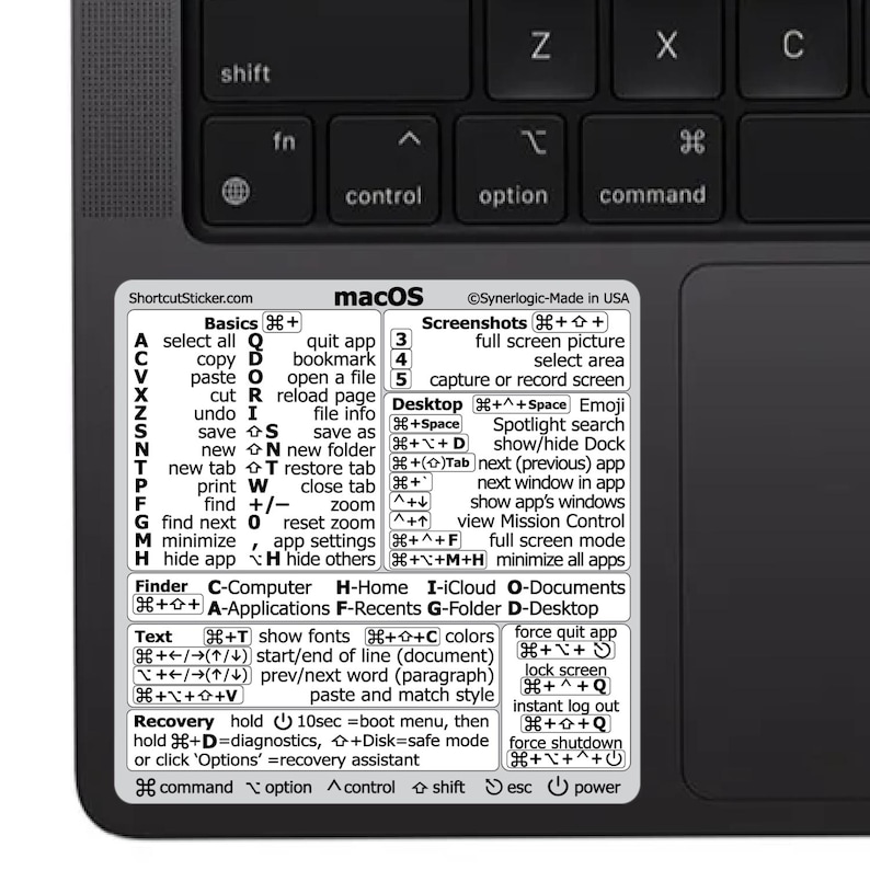 New 2025 Edition Macos Keyboard Shortcuts Laminated Noresidue Vinyl