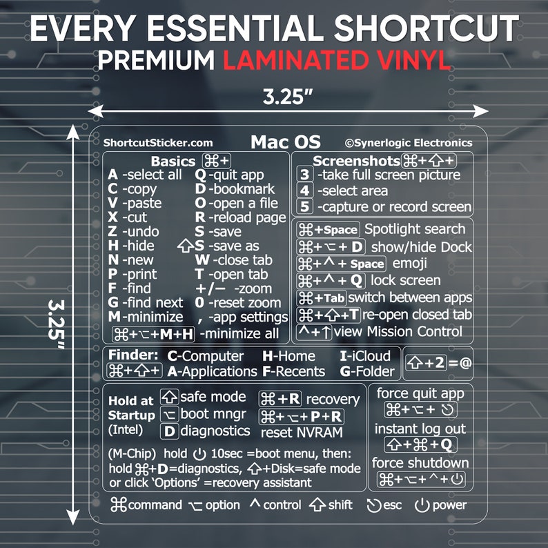 Mac OS MacBook Air/pro Keyboard Shortcuts, Clear-white Vinyl Sticker by ...