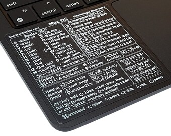 Mac OS MacBook Air/Pro Keyboard Shortcuts, Clear-White Vinyl Sticker by SYNERLOGIC
