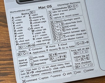 M1/M2/M3/Intel MacBook Air/Pro Mac OS (Sonoma/Ventura/Monterey/etc) Keyboard Shortcuts, Clear No-Residue Vinyl Sticker by SYNERLOGIC