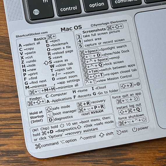 M1/m2/m3/intel MacBook Air/pro Mac OS sonoma/ventura/monterey/etc Keyboard  Shortcuts, Clear No-residue Vinyl Sticker by SYNERLOGIC 