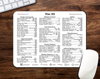 Apple Mac OS PowerPad - this high-quality MOUSEPAD features a comprehensive list of Shortcuts for your Mac. Made in USA.