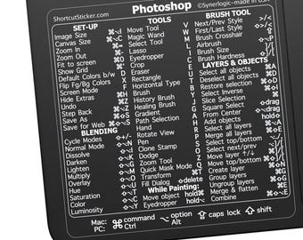 Clear-white Adobe CC Quick Reference Keyboard Shortcuts for Any MacBook or Windows PC No-Residue Laminated Vinyl Sticker
