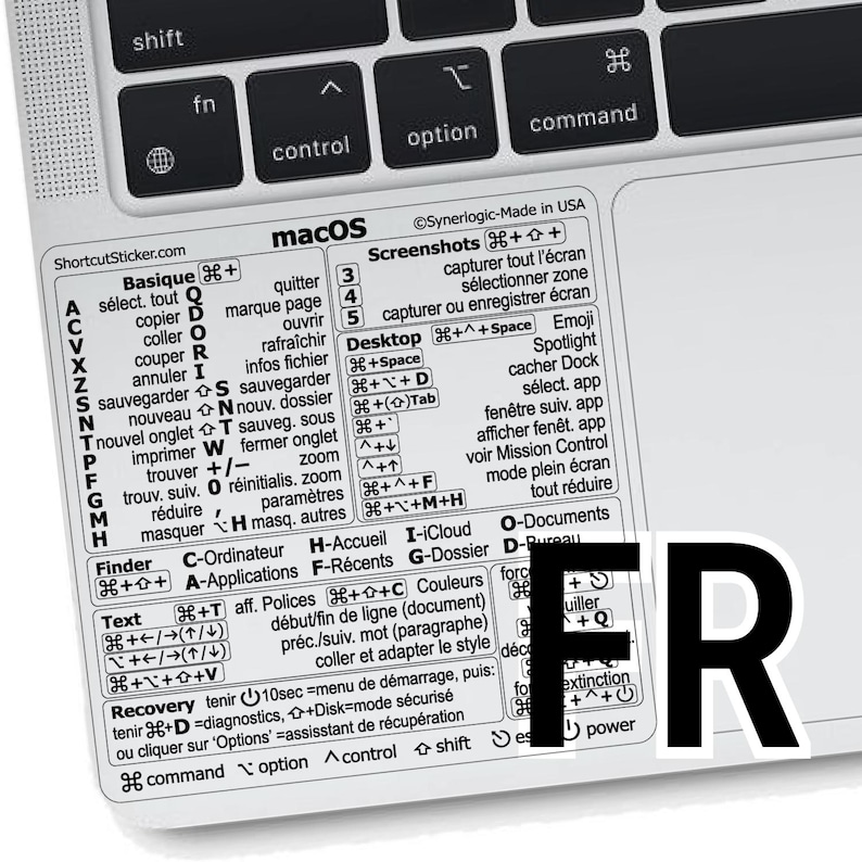Mac OS / Word + Excel — Tastatur, Autocollant und transparentes Vinyl (auf Französisch), Kompatibel : MacBook/Air/Pro/Mini/iMac Transparent/Noir