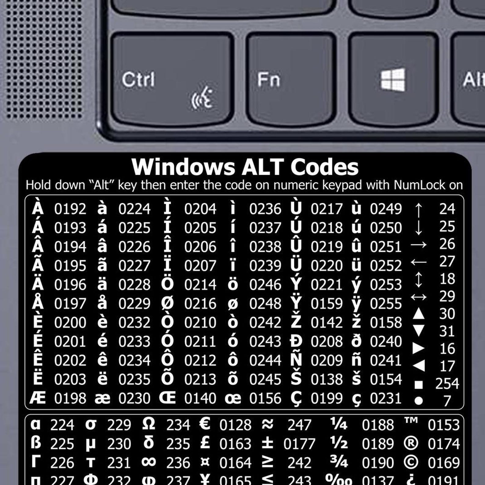 Windows Alt Codes - Pc/laptop Special Characters Shortcut STICKER ...