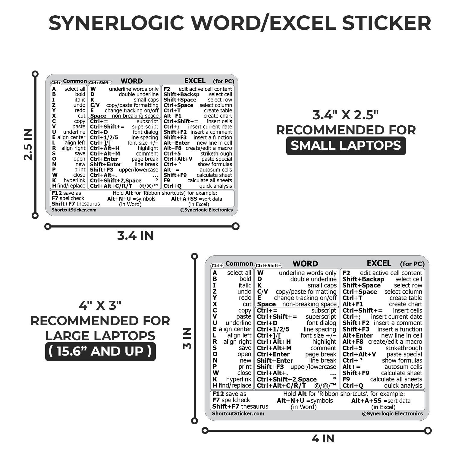 Autocollant de raccourci clavier Word/Excel pour PC Windows Vinyle laminé  sans résidu par SYNERLOGIC -  France