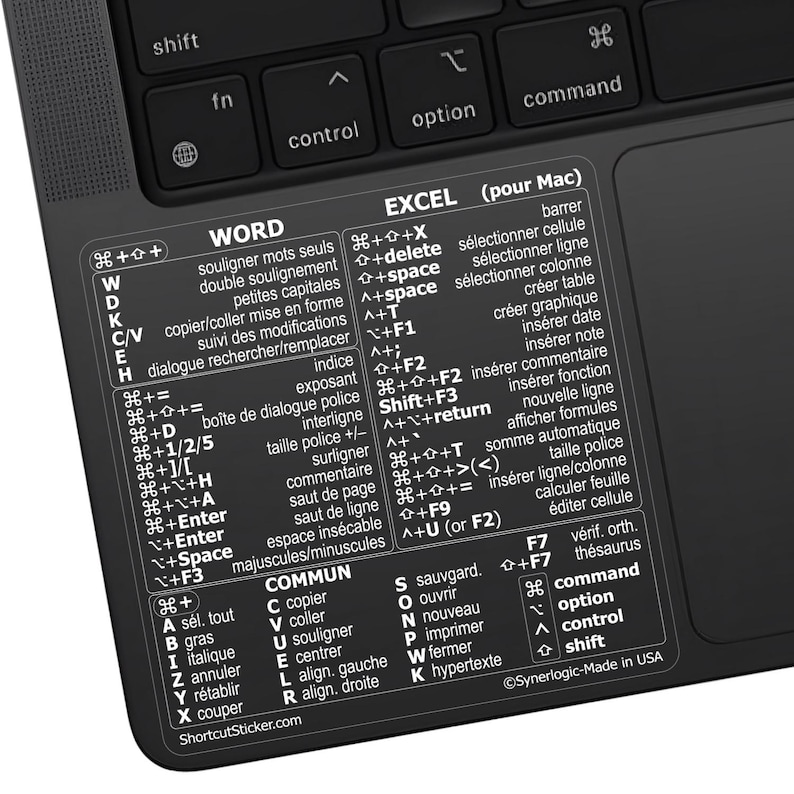 Mac OS / Word + Excel — Tastatur, Autocollant und transparentes Vinyl (auf Französisch), Kompatibel : MacBook/Air/Pro/Mini/iMac Word/Excel Blanc