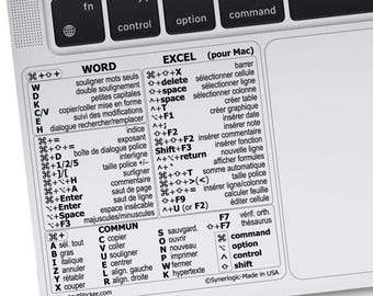 Autocollants Raccourcis Clavier SYNERLOGIC - Mac OS + Word + Excel - Noir - Pour MacBook