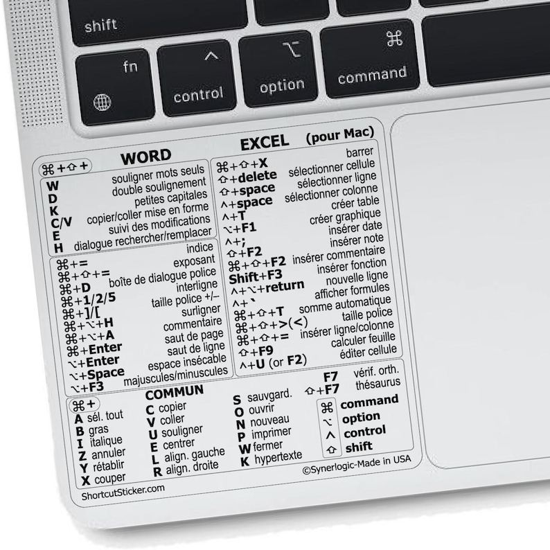 Mac OS / Word + Excel — Tastatur, Autocollant und transparentes Vinyl (auf Französisch), Kompatibel : MacBook/Air/Pro/Mini/iMac Word/Excel Noir