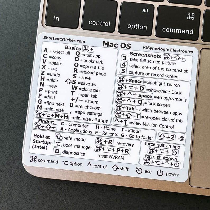 Apple MacBook Pro/Air/iMac shortcuts durable vinyl sticker Mac OS Reference Guide For Intel CPU by SYNERLOGIC image 1