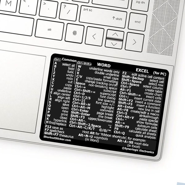 Word/Excel (for Windows PC) Keyboard Shortcut Sticker - No-residue Laminated Vinyl by SYNERLOGIC