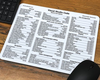 Visual Studio Code Mousepad Ultimate Keyboard Shortcut Reference Guide, Premium Laminated Non-Slip Rubber, White, Large