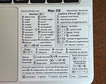 Mac OS Raccourcis Clavier, autocollant vinyle Transparent, adhésif sans résidu, Compatible : MacBook/Air/Pro/Mini/M1/Intel
