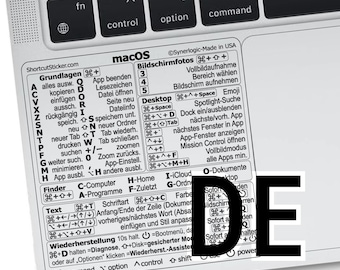 Mac OS / Word + Excel — Tastenkürzel, transparenter Vinyl-Aufkleber (auf Deutsch), kompatibel mit: MacBook / Air / Pro / Mini / iMac