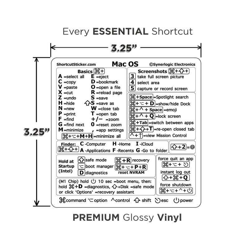 M1/M2/M3/Intel MacBook Air/Pro Mac OS Sonoma/Ventura/Monterey/etc Tastaturkürzel, durchsichtiger, rückstandsfreier Vinyl-Aufkleber von SYNERLOGIC Bild 2