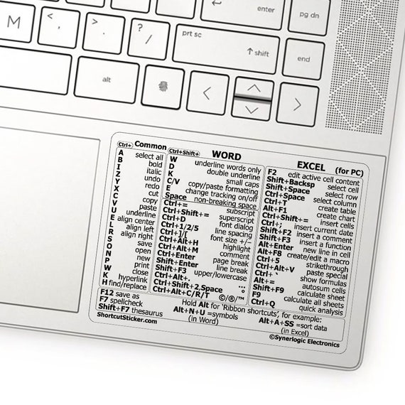 Autocollant de raccourci clavier Word/Excel pour PC Windows