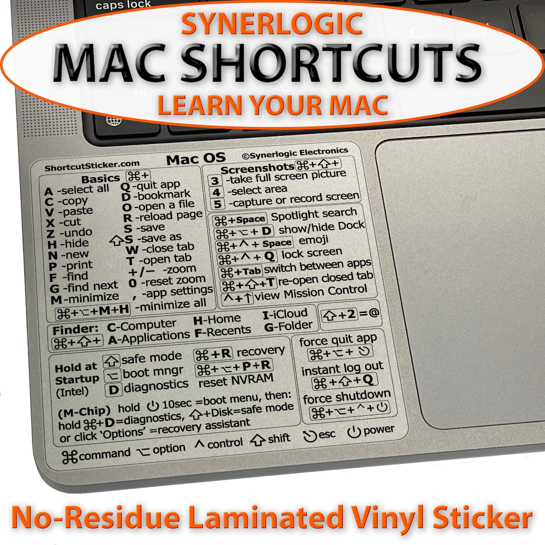 Apple MacBook Pro/air/imac Shortcuts- Durable Vinyl Sticker Mac OS ...