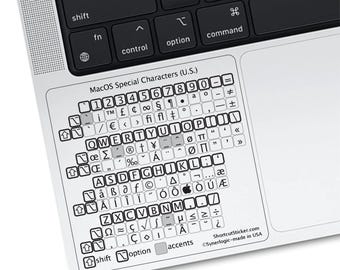 macOS Special Characters Clear Vinyl sticker - á, é, í, ó, ú, ü, ñ, Spanish, French, Portuguese accents, Math symbols, Currency and more!