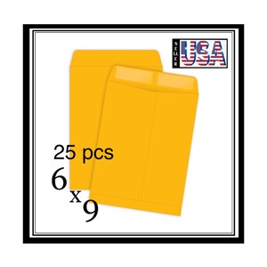 25, bolsa de envio de envelope postal, cartão de carta de catálogo Manila, goma Kraft, 6x9