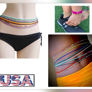 4 piezas, cuentas africanas para cintura, vientre, cadera, muñeca, tobillo, cadenas, elásticas, se adaptan a todos los tamaños, unisex para todas las edades.