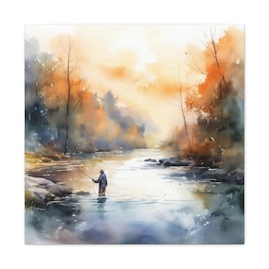 Harmony of Fly Fishing | Canvas Gallery Wrap Watercolor Painting