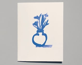 Juego de tarjetas de notas con acuarela de lirios / Tarjetas florales con jarrón azul