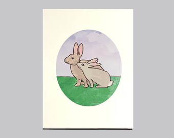 Rabbits watercolor note card | Baby bunny and mother | Blank floral notecard | “Some Bunny Loves You” by JenniferClarkStudio | Set of 10