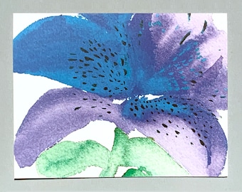 Tarjetas de notas de acuarela con lirios azules / Juego de 10, Papelería floral