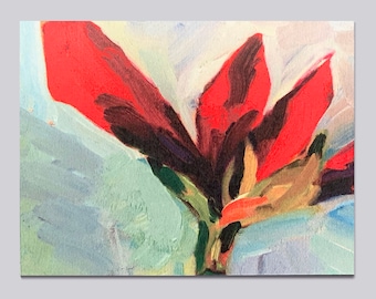 Juego de tarjetas con pinturas al óleo de amarilis, láminas artísticas florales navideñas